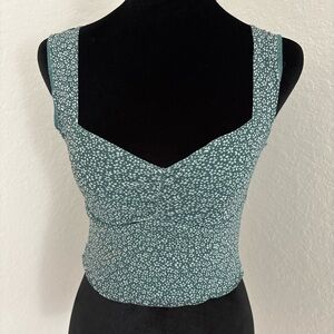 H&M (flawed) Green Ditsy Floral Sweetheart Neck Crop Tank Top – XS – NWT
